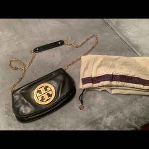 Tory Burch black purse with gold emblem